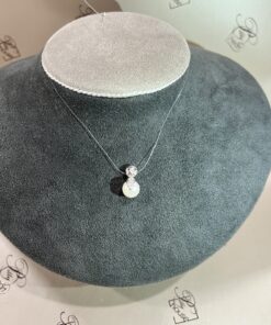 CIONDOLO ORO BIANCO 18 KT. DIAMANTI  PERLA BIANCA COLTIVATA